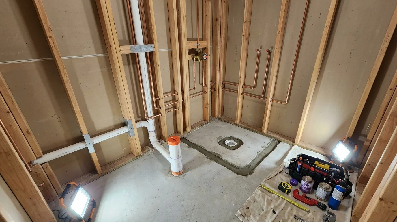 Bathroom rough-in plumbing during remodel by Johns Plumbing LLC in Monessen