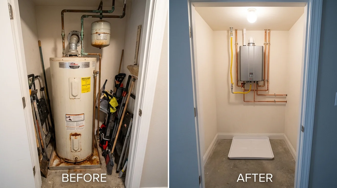 Tank water heater versus wall-mounted tankless unit comparison for Monessen, PA homeowners