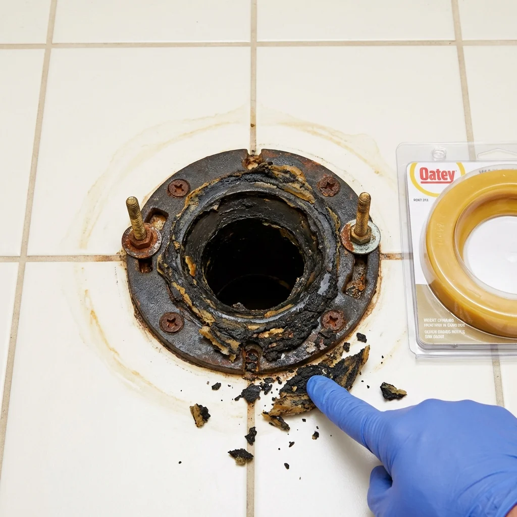 Failed wax ring showing water seepage at the base of a toilet in a Monessen, PA home